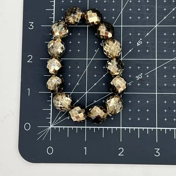 Faceted Czech Glass Fire Polished Gray Gold Crystal Chunky Bead Stretch Bracelet - Picture 6 of 16